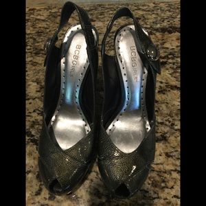 BCBG Grey 4inch  Open Toe Heels